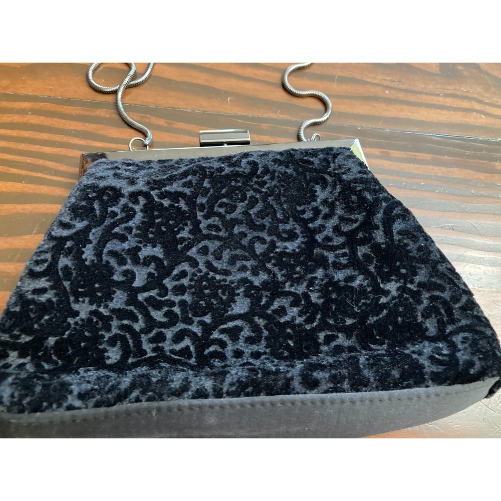 Hillard & Hanson Black Dressy Purse Evening Bag Lock Clasp Long Strap Velvet - Picture 2 of 7